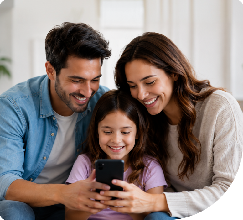 Familia usando Medy desde un celular
